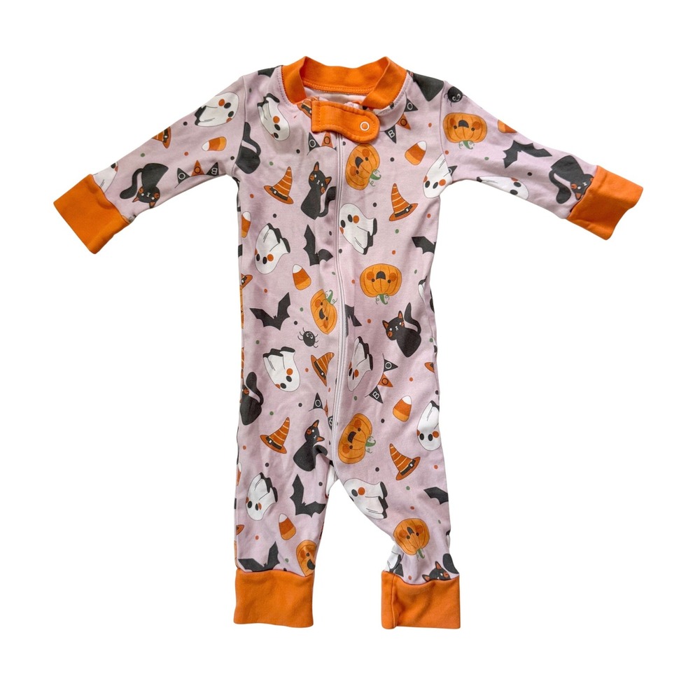 Magnolia Baby Sleeper 9M Pink Halloween Pumpkin Cat Ghost Pima Cotton Romper